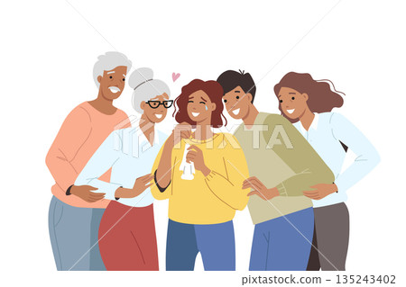Group psychological help and support from family or friends for crying young woman 135243402