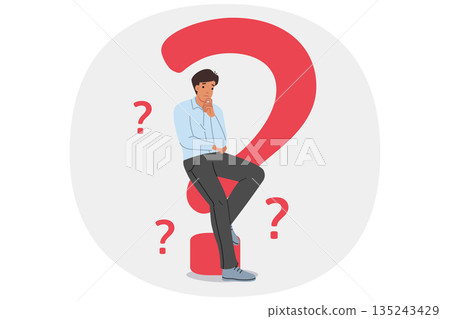 Man looking for answer to question and is considering options for solving problems that have arisen 135243429