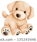 Cute Baby Golden Retriever Puppy Watercolor Illustration 135243446