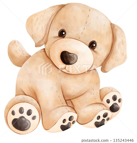 Cute Baby Golden Retriever Puppy Watercolor Illustration Cute Baby Golden Retriever Puppy Watercolor Illustration 135243446