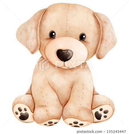 Cute Baby Golden Retriever Puppy Watercolor Illustration 135243447