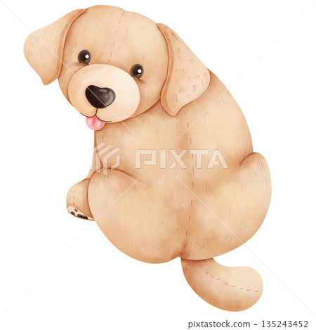 Cute Baby Golden Retriever Puppy Watercolor Illustration 135243452