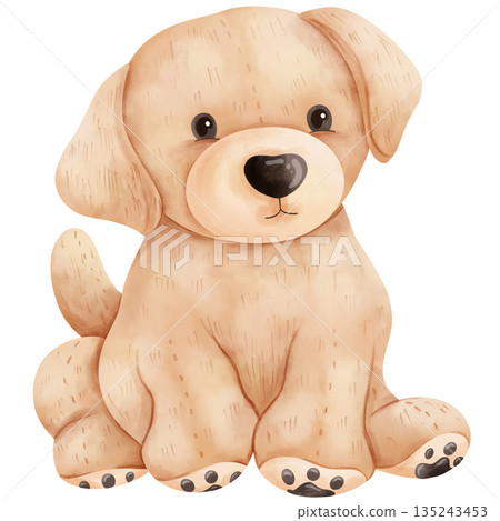 Cute Baby Golden Retriever Puppy Watercolor Illustration 135243453