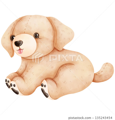 Cute Baby Golden Retriever Puppy Watercolor Illustration Cute Baby Golden Retriever Puppy Watercolor Illustration 135243454