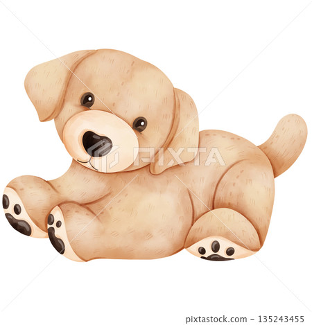 Cute Baby Golden Retriever Puppy Watercolor Illustration 135243455