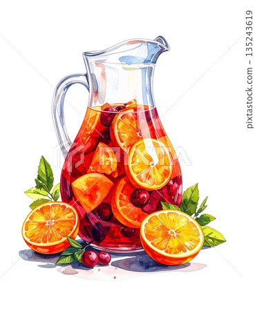 Sangria carafe watercolor illustration 135243619