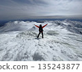 Climbers standing on the summit of Mt. Tokachi in winter 135243877