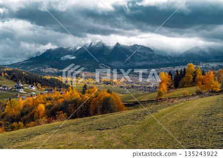 Polish Tatra Mountains panorama from Czarna Gora viewpoint 135243922
