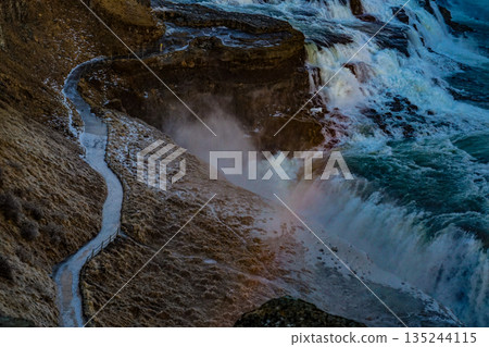 Gullfoss waterfall and sunrise Gullfoss waterfall and sunrise 135244115