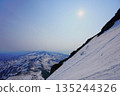 The sun in the southwest couloir of Mt. Rausu in winter and Mt. Chiniseibetsu 135244326