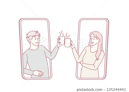 Online coffee break and meeting concept Online coffee break and meeting concept 135244441