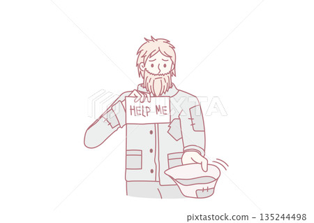 Homeless and asking for help concept Homeless and asking for help concept 135244498
