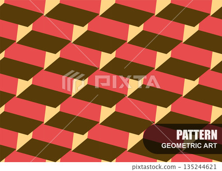 Abstract seamless geometric 3d art pattern. Structure repeatable vector background. Contemporary design. Decorative color tile endless texture 135244621