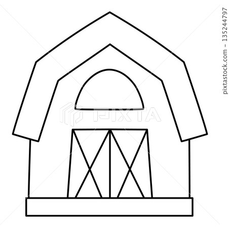 Vector simple barn line icon isolated on white background. Black and white farm shed illustration. Cute woodshed. Rural, garden or Easter village picture, coloring page 135244797