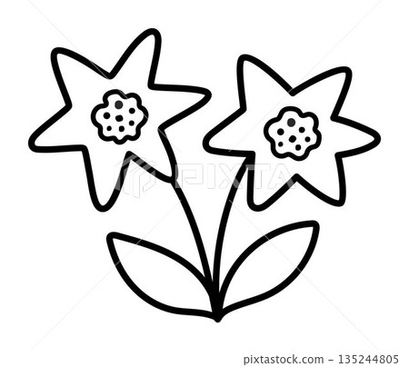 Vector narcissus line icon. First blooming plant illustration. Daffodil clip art or coloring page. Cute black and white spring or Easter flower isolated on white background 135244805
