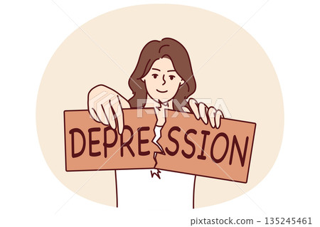 Woman breaks depression sign after overcoming psychological problems and mental disorder Woman breaks depression sign after overcoming psychological problems and mental disorder 135245461