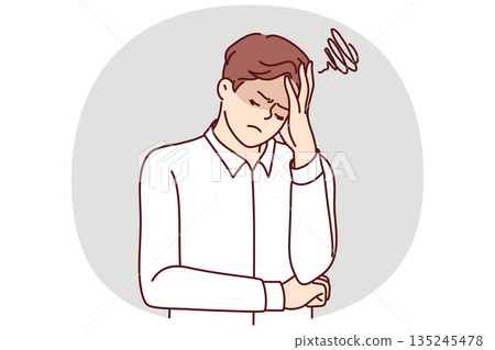Distressed man suffers from psychological disorder caused by lack of friends and unpromising job 135245478