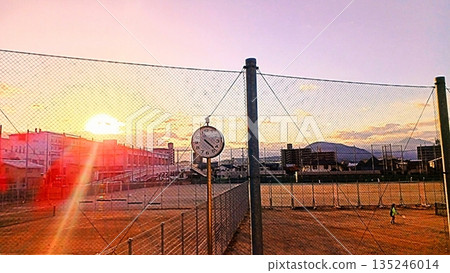 Sunset, school and grounds 135246014