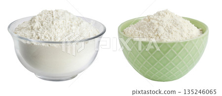 White flour in glass bowl isolated on white background 135246065