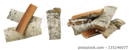 piece of aspen bark isolated on white background. Top view, flat lay 135246077