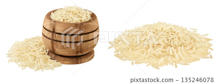 rice basmati in a wooden bowl isolated on white background rice basmati in a wooden bowl isolated on white background 135246078
