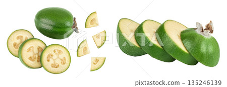 Feijoa fruit isolated on white background. Top view. Flat lay 135246139