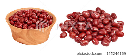 Red adzuki beans in wooden bowl isolated on white background 135246169