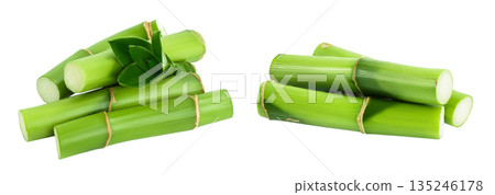 Green bamboo with leaves isolated on white background with full depth of field 135246178