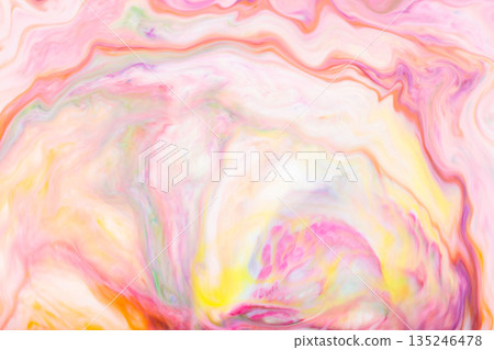 Pastel Pink Orange Yellow Marbled Soap Bubble Abstract Background with Fluid Swirl Pattern Pastel Pink Orange Yellow Marbled Soap Bubble Abstract Background with Fluid Swirl Pattern 135246478