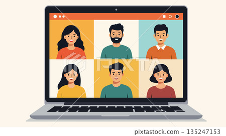 Laptop screen video call user illustration Laptop screen video call user illustration 135247153