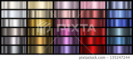 A set of metallic gradients of different colors on a black background. A set of metallic gradients of different colors on a black background. 135247244