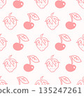 Soft minimalist seamless pattern with cherries and strawberries in a light pink color scheme. Clean and modern style suitable for nursery decor fabric wallpaper digital paper stationery and feminine 135247261