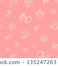 Delicate seamless cherry pattern in soft blush pink tones with light line illustrations. Perfect for romantic stationery fabric wallpaper gift wrap and gentle surface design applications. 135247263