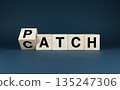 Wooden blocks spelling out Patch - Catch. 135247306