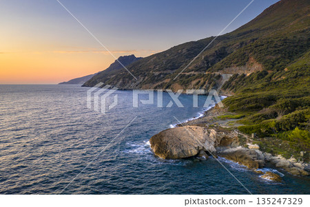 Rocky coast of Corsican Cap Corse 135247329
