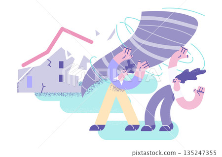 People saving from powerful tornado in city 135247355