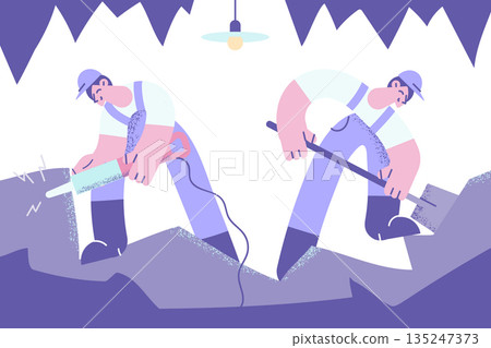 Working as miners on mine vector illustration 135247373