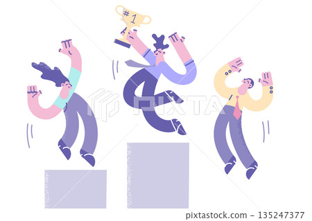 Overjoyed employees celebrate victory in business Overjoyed employees celebrate victory in business 135247377