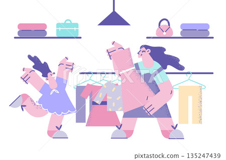 Happy mother and daughter clothes shopping together 135247439