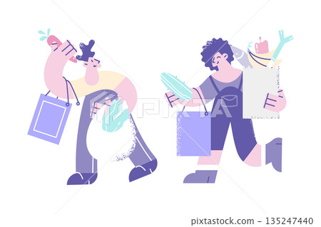 Happy couple buy healthy products doing grocery shopping 135247440