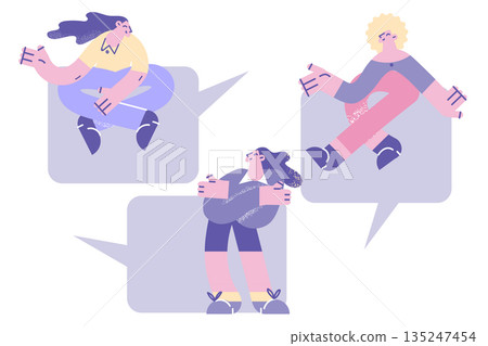 Smiling people involved in online communication together 135247454