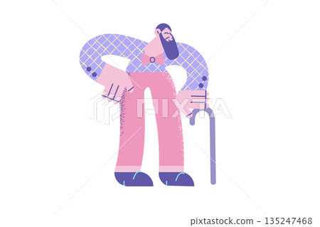 Smiling mature grandfather with walking cane feel optimistic Smiling mature grandfather with walking cane feel optimistic 135247468