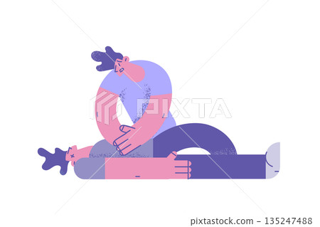 Man make heart massage to victim on floor Man make heart massage to victim on floor 135247488