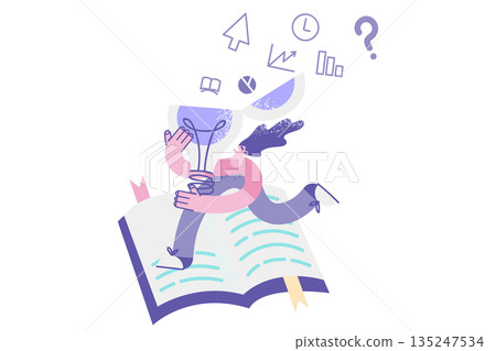 Happy girl studying developing creative ideas Happy girl studying developing creative ideas 135247534