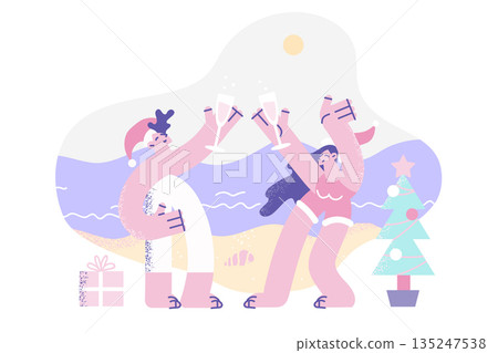 Happy couple celebrate New Year on tropical resort 135247538