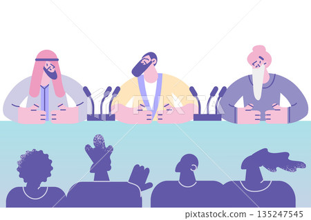Multiracial leaders on conference with journalists 135247545