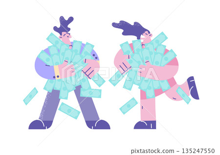 Overjoyed people with stacks of money get dividend 135247550