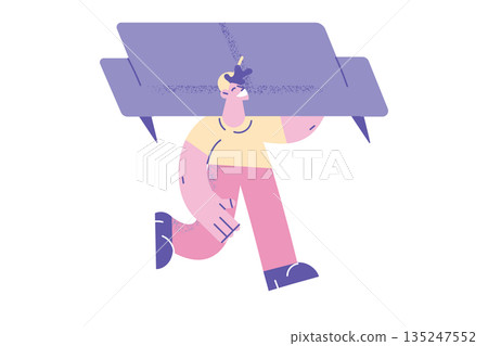 Happy courier deliver sofa to client 135247552