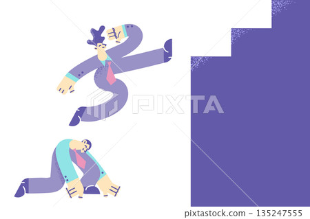 Male employee jump over colleague as stepping stone 135247555