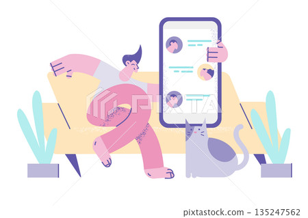 Happy guy communicate online on cellphone 135247562